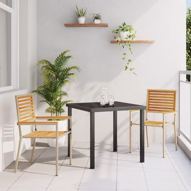 Berkfield Home Set of 2 Stacking Garden Chairs in Beige Poly Rattan
