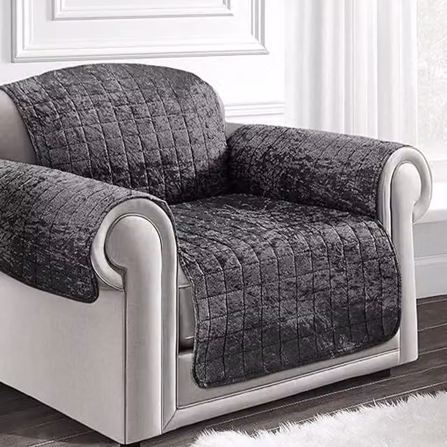 Intimates Water Repellent and Stain Resistant Crushed Velvet Sofa Protector in Anthracite Grey