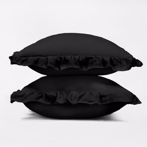 OHS Set of 2 Black Linen Frill Cushion Covers, W/D/H: 45 x 45 x 45 cm – 3