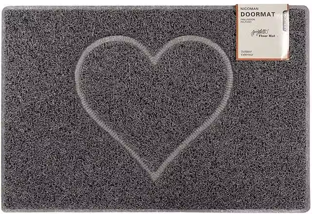 Nicoman Heart Embossed Doormat with Open Back, Grey
