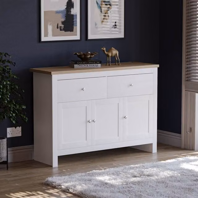 Vida Designs Arlington 2 Drawer 3 Door Sideboard in White and Silver