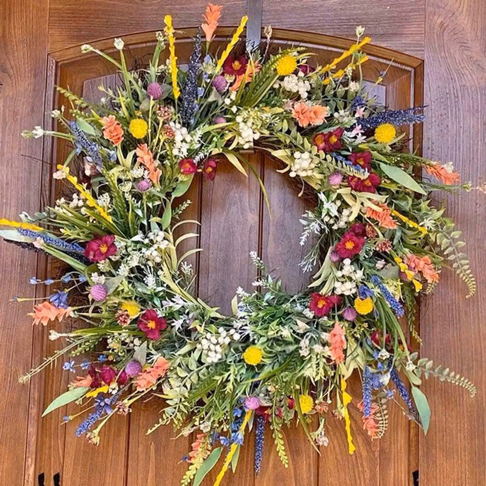 YnysTec Spring Large Multicolour Artificial Flower Wreath and Wall Garland in Green – 2