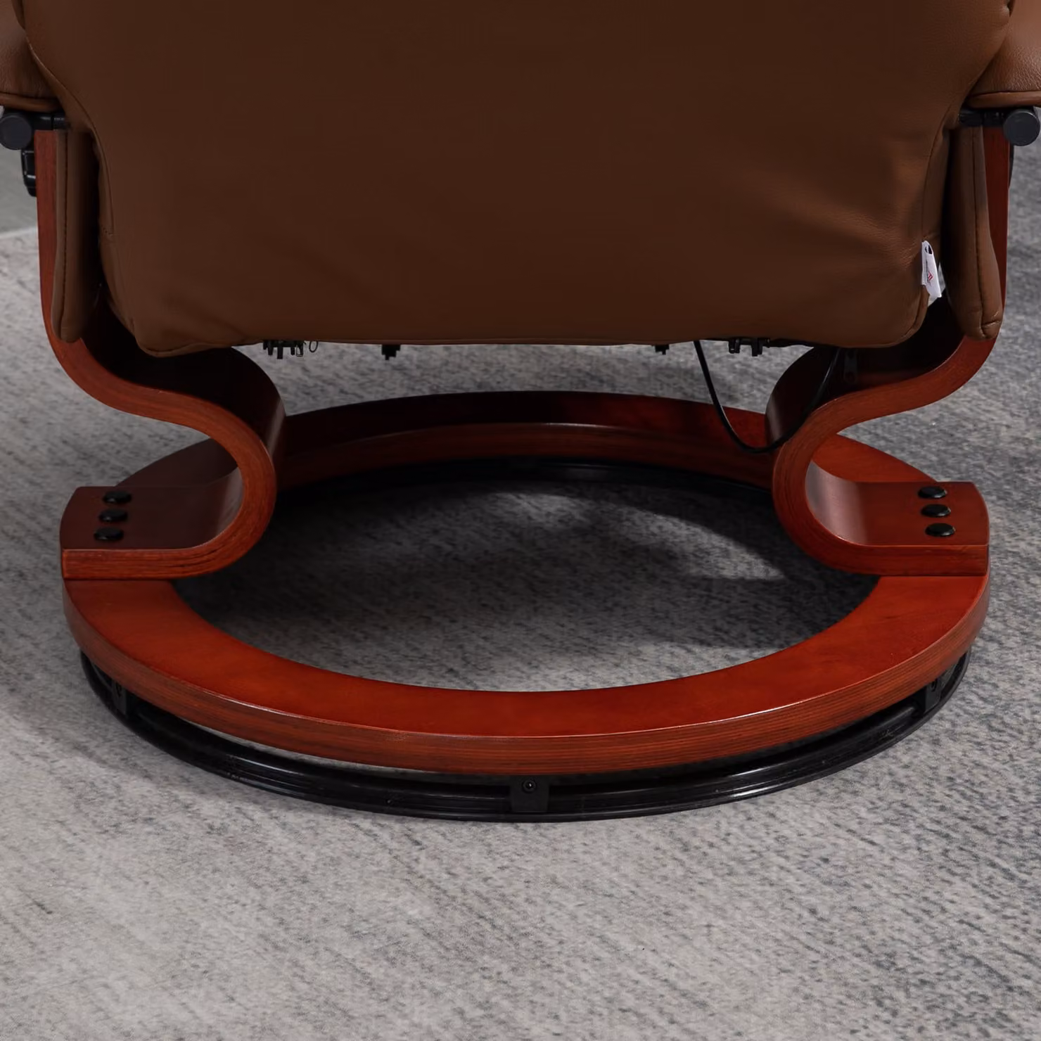 HOMCOM Brown Faux Leather Swivel Recliner Armchair with Wooden Base – 8