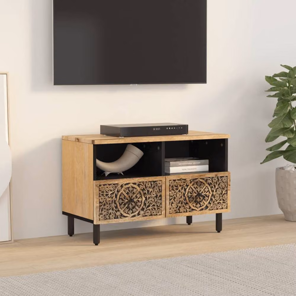 Berkfield Home Retro Mango Wood TV Cabinet in Brown, W/D/H: 70 x 33 x 46 cm – 3