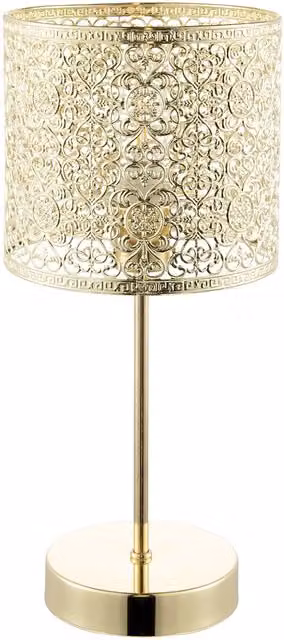 Happy Homewares Moroccan Themed Gold Metal Table Lamp with Inline Switch, H 39 cm x W 17 cm x D 17 cm