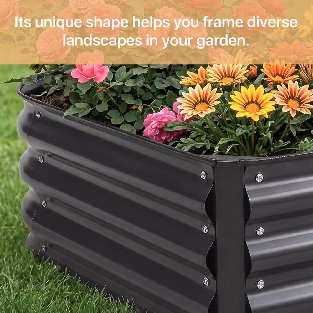 KORVIXA Black Galvanised Steel Raised Garden Bed Planter Box W/D/H: 108.0 x 85.6 x 28.5 cm – 4