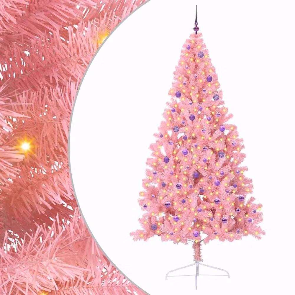 Berkfield Home Artificial Pre-lit Christmas Tree with 300 LEDs, Pink, Height: 240 cm – 2
