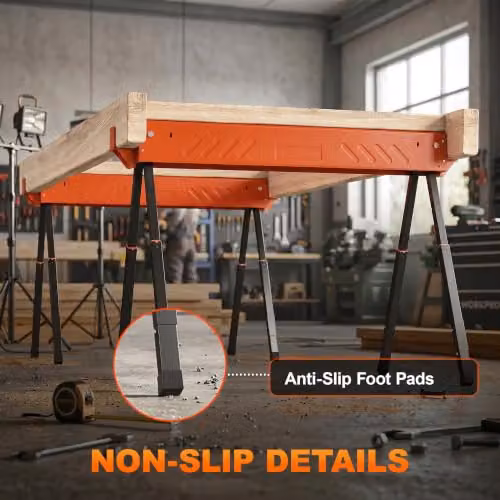 HOMCOM Twin Pack of Orange Metal Saw Horses with Height Adjustable Legs, 500 kg Capacity – 7