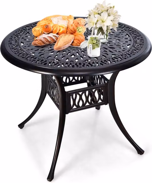 COSTWAY Brown Metal Geometric Garden Patio Round Dining Table