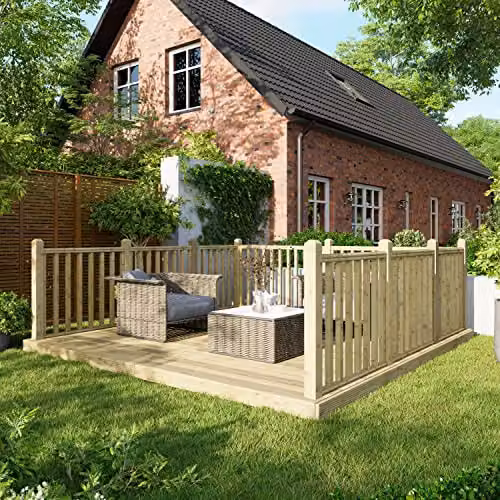 Powersheds Premium Wooden Decking Kit with Hand Rails on Three Sides, Brown