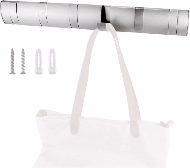 EONLION Wall Mounted Aluminium Coat Hooks and Towel Rail in Silver, W: 50 cm