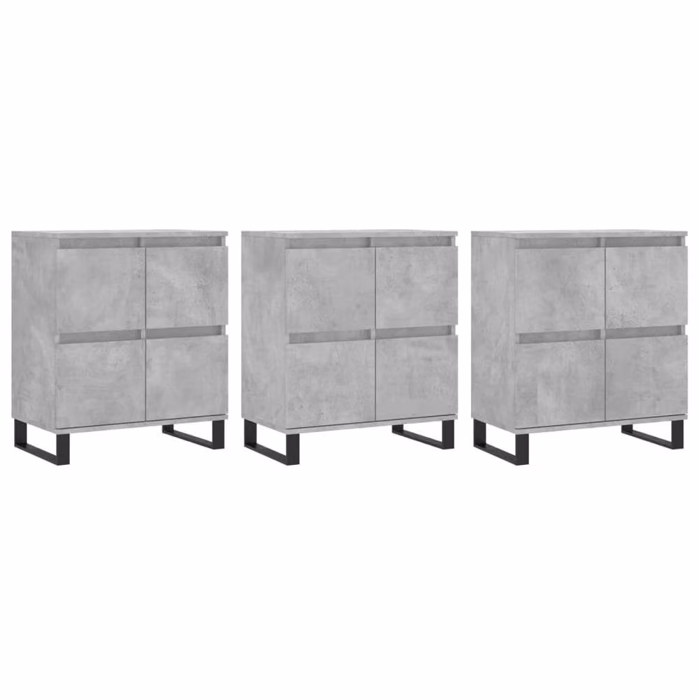Berkfield Home 3-Piece Sideboard Set in Concrete Grey Engineered Wood and Metal – 3