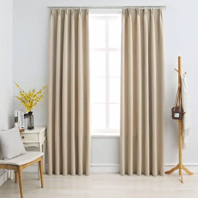 Berkfield Home Blackout Curtains with Hooks, 2 Pack, Beige, W: 140 cm, H: 175 cm