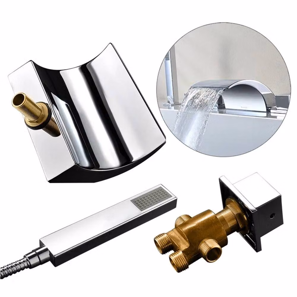 Havendro 5 Hole Chrome Waterfall Bath Mixer Tap with Hand Shower Set in Silver – 2