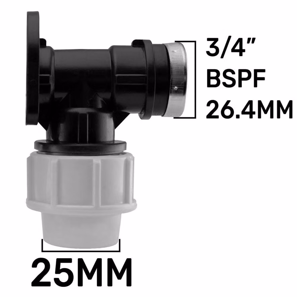 SPETLEK Black Plastic MDPE Wall Plate Elbow Bend 25mm-3/4" BSPF – 2