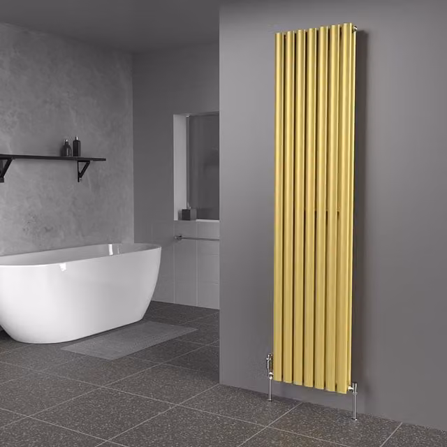 Lux Heat Oval Coloured Vertical Radiator in Metallic Gold, H: 180 cm, W: 42 cm