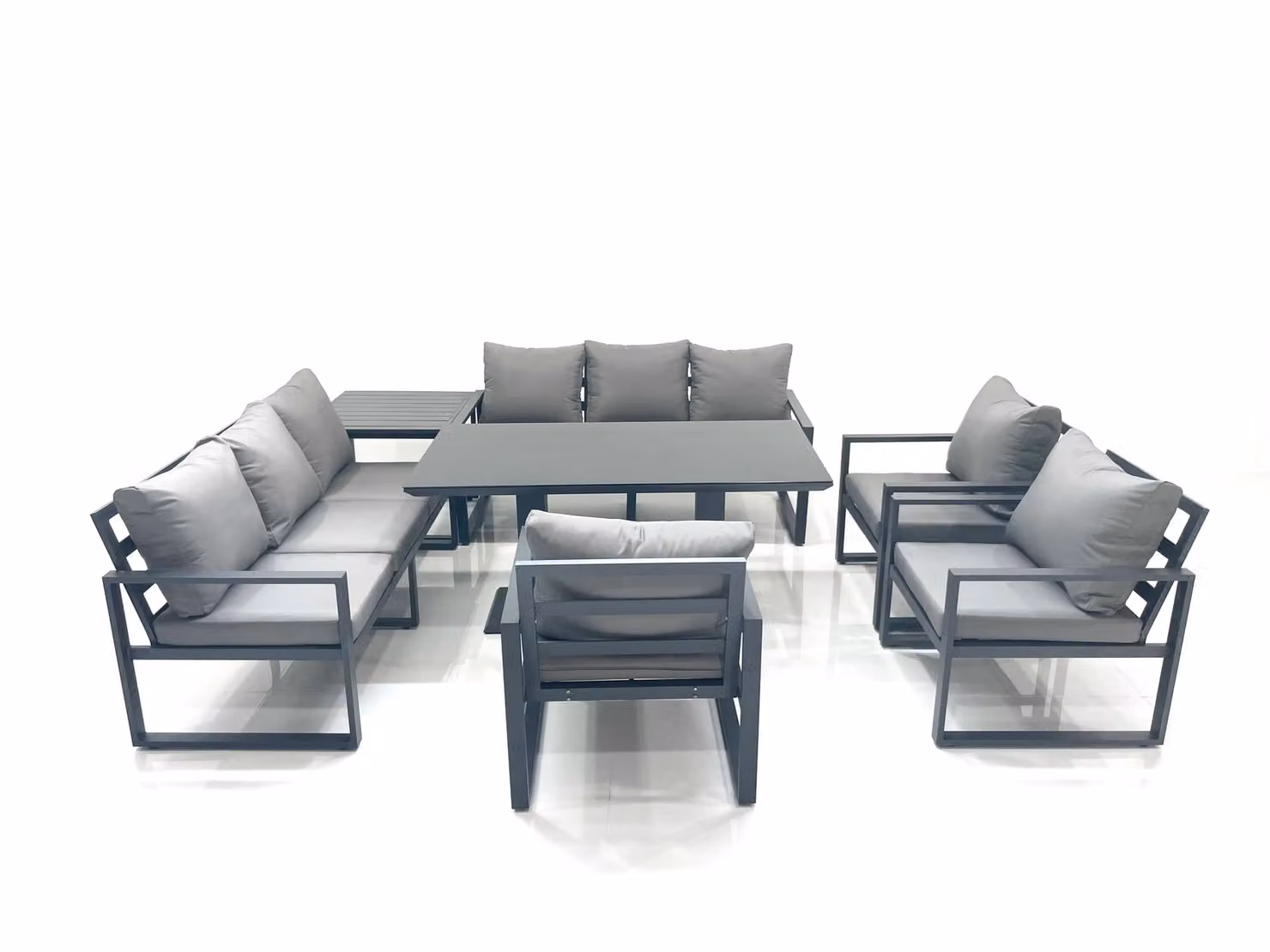 Fimous Garden Sofa Set with Rising Dining Table, 3 Chairs and Side Table in Dark Grey Aluminium – 2