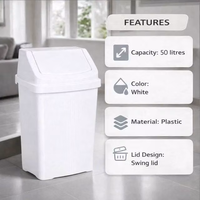 FLAVORA White Plastic Swing Top Bin, W/D/H: 40.0 x 66.5 x 0 cm