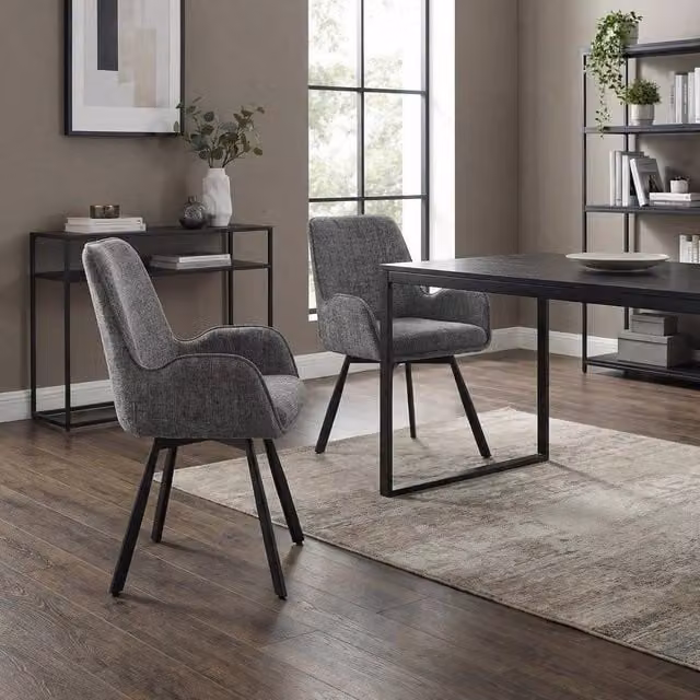 FWStyle Set of 2 Amelia Grey Chenille Upholstered 360 Degree Swivel Dining Chairs with Armrests