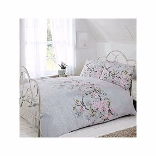 Rapport Home Eloise Floral Polycotton Duvet Cover Set and Pillowcase in Blue, W/D/H: 180 x 200 cm and 50 x 75 cm
