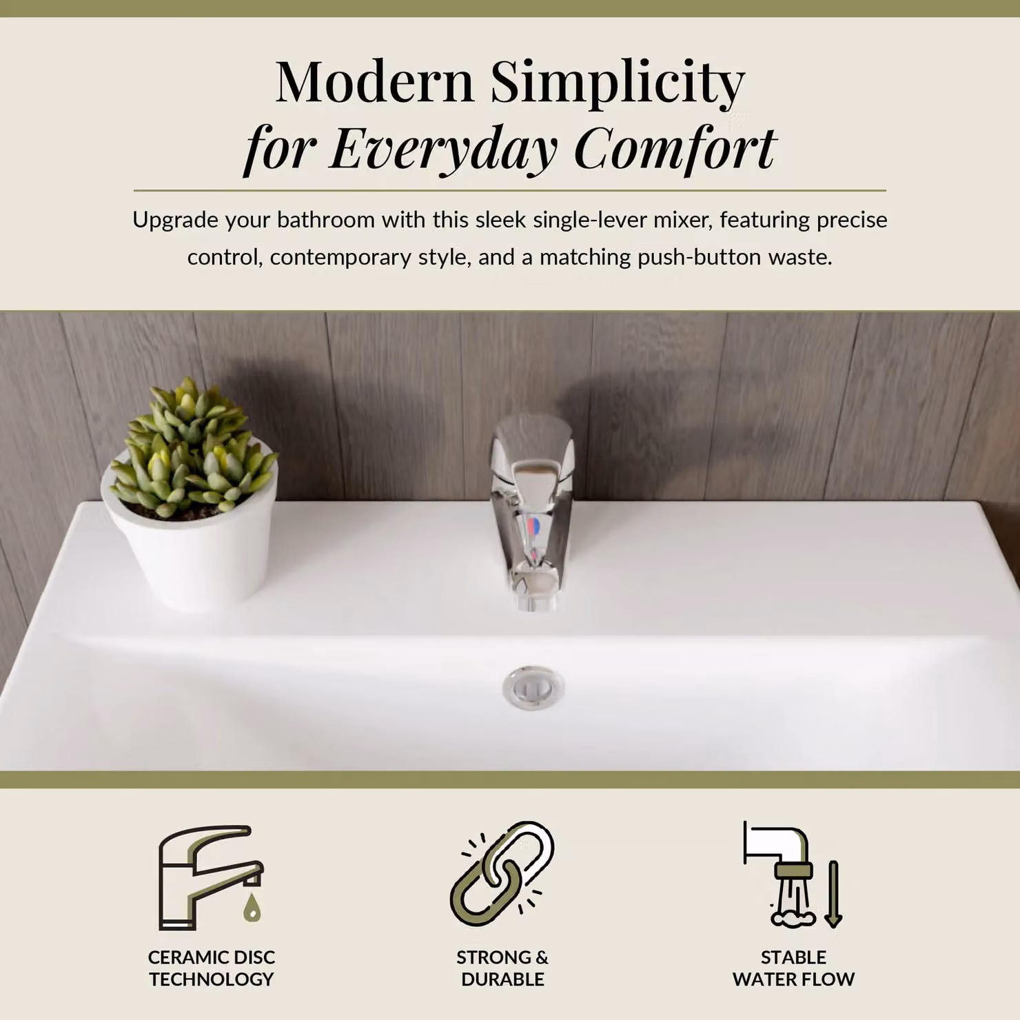 Balterley Willow Single Lever Mono Basin Mixer Tap with Push Button Waste, Chrome – 2