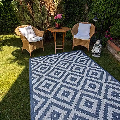 THE RUGS Geometric Diamond Indoor Outdoor Rug, Blue and White, W/D/H: 120 x 170 cm – 8
