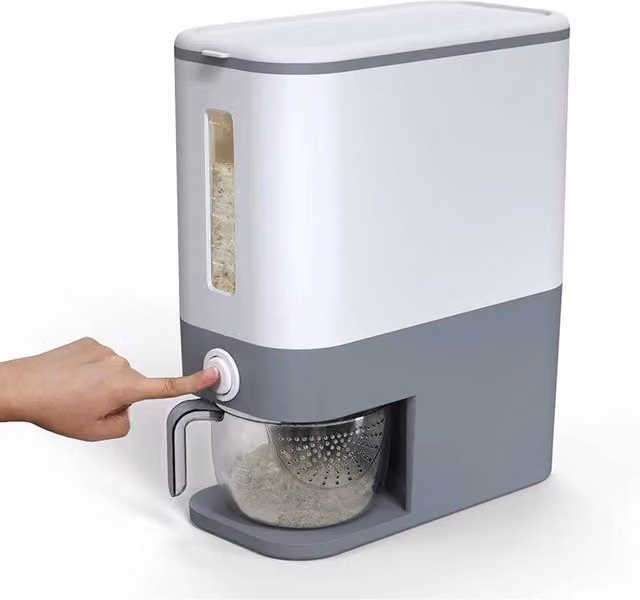 KORVIXA 12kg Large Kitchen Rice Dispenser Container in White and Multicolour – 1