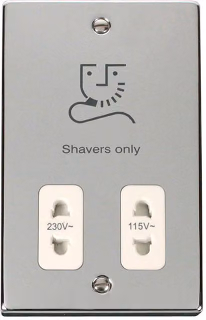 SE HOME Flush Shaver Socket with White Plate and Silver Polished Chrome Finish