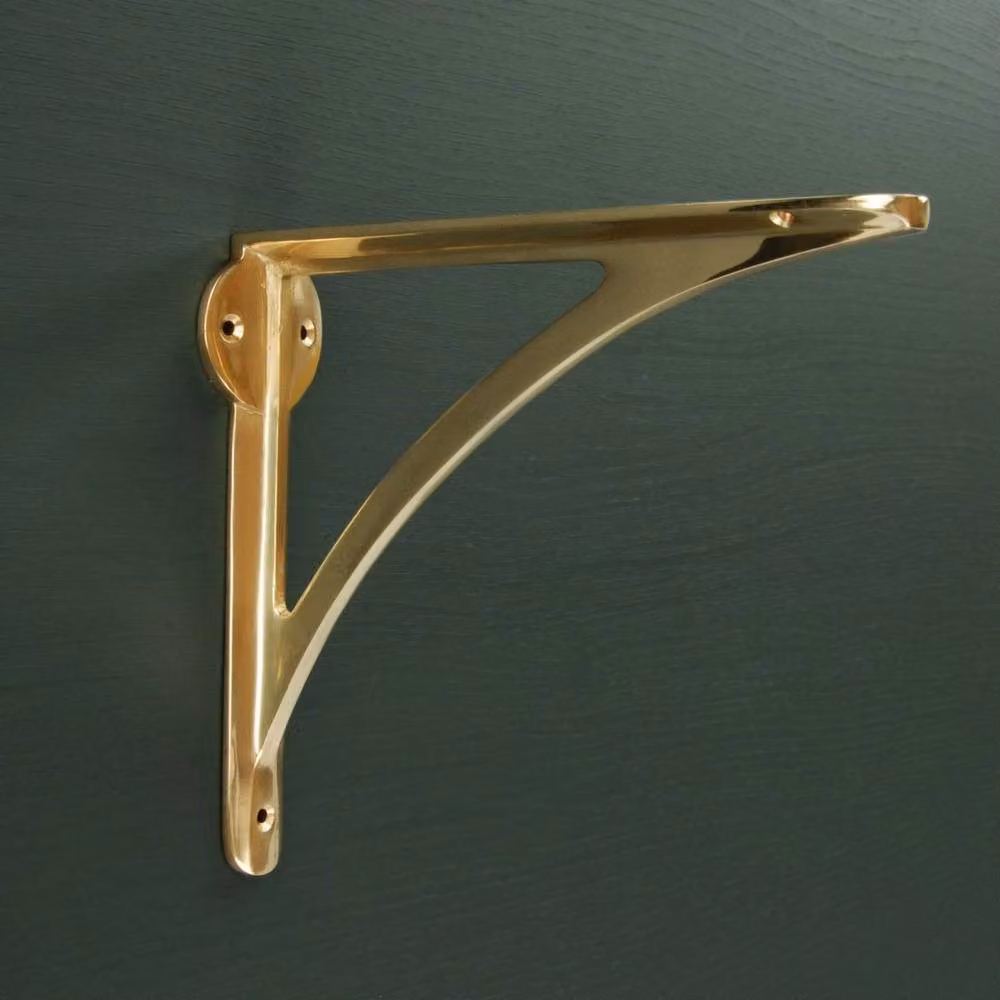 PAWNORA Large Solid Brass Shelf Brackets in Polished Natural Brass – 2