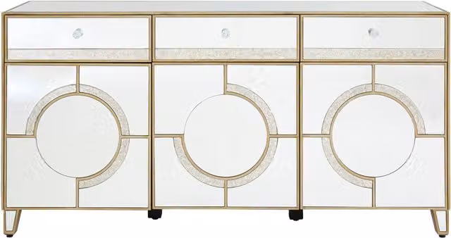 Orsina Art Deco Mirrored Glass Cabinet with Drawers in Silver – 1