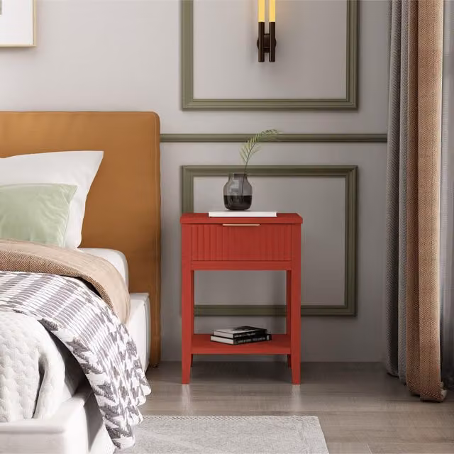 Cabinet Bits Monti 1 Drawer Bedside Table in Red Metal