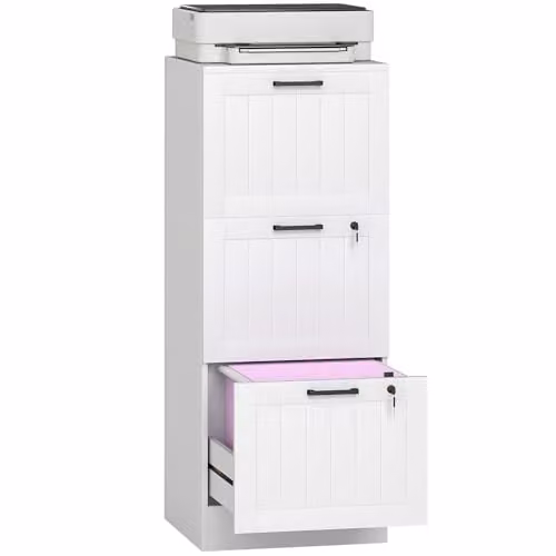 HOMCOM 3 Drawer Lockable File Cabinet in White for A4 and Letter Size Folders, W/D/H: 40 x 40 x 101 cm – 1