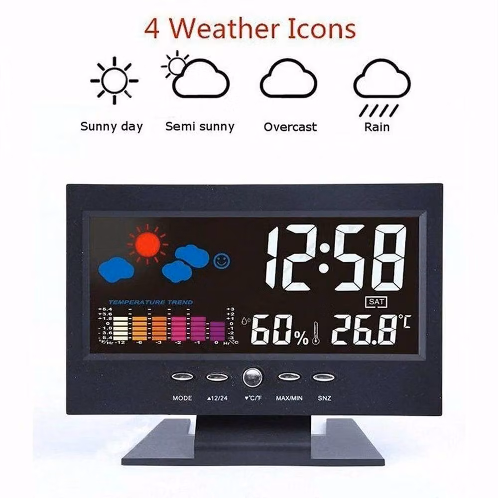 FLAVORA Digital Weather Station Forecast Alarm Clock in Black – 4