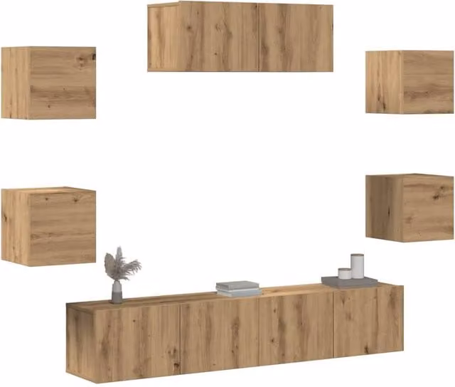 Berkfield Home 5 Piece Wall-mounted Artisan Oak TV Cabinet Set in Brown – 1