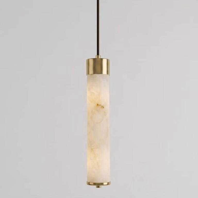 Araco Lumière Frozen Kova Alabaster Pendant Light in White and Gold/Brass