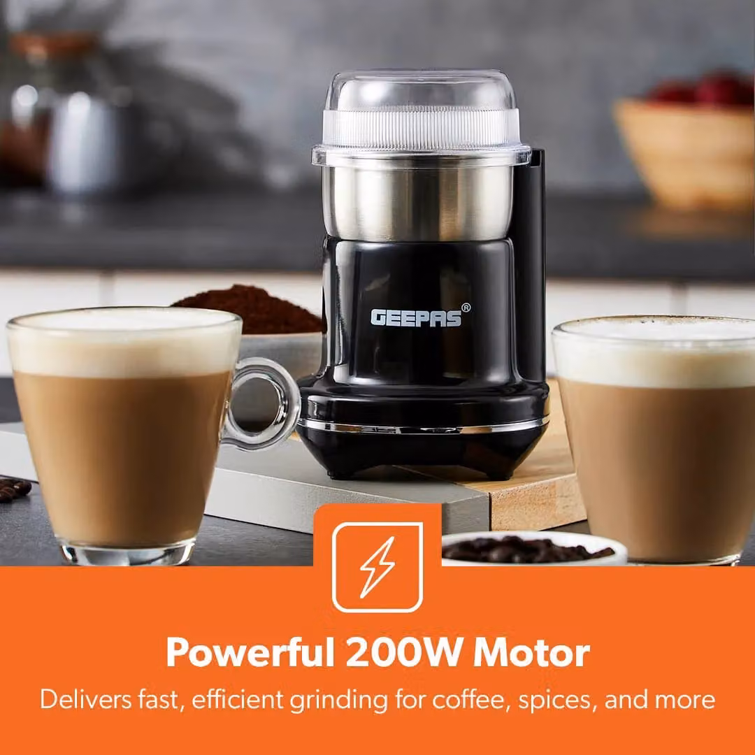 Geepas 200W Electric Coffee and Spice Grinder in Black with Stainless Steel and Glass Components – 3