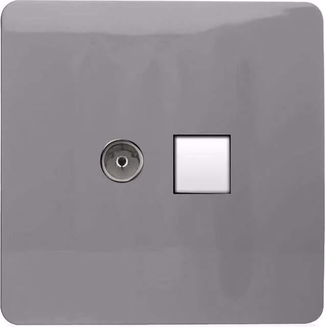 Trendi Switch 2 Gang Combination TV Co-Axial and RJ45 Cat 5e Ethernet Flush Sockets in Light Grey