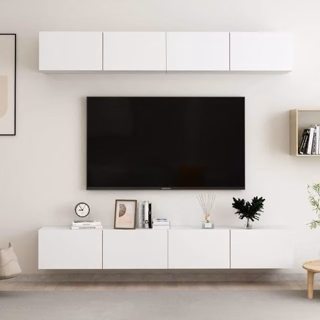 Berkfield Home Set of 4 Modern White Wall Mounted Living Room Cabinets, W/D/H: 100 x 30 x 30 cm – 1