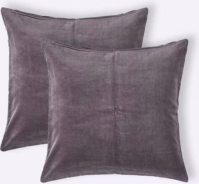 Homescapes Set of 2 Grey Cotton Velvet Square Cushion Covers, W/D/H: 40 x 40 x 40 cm – 1