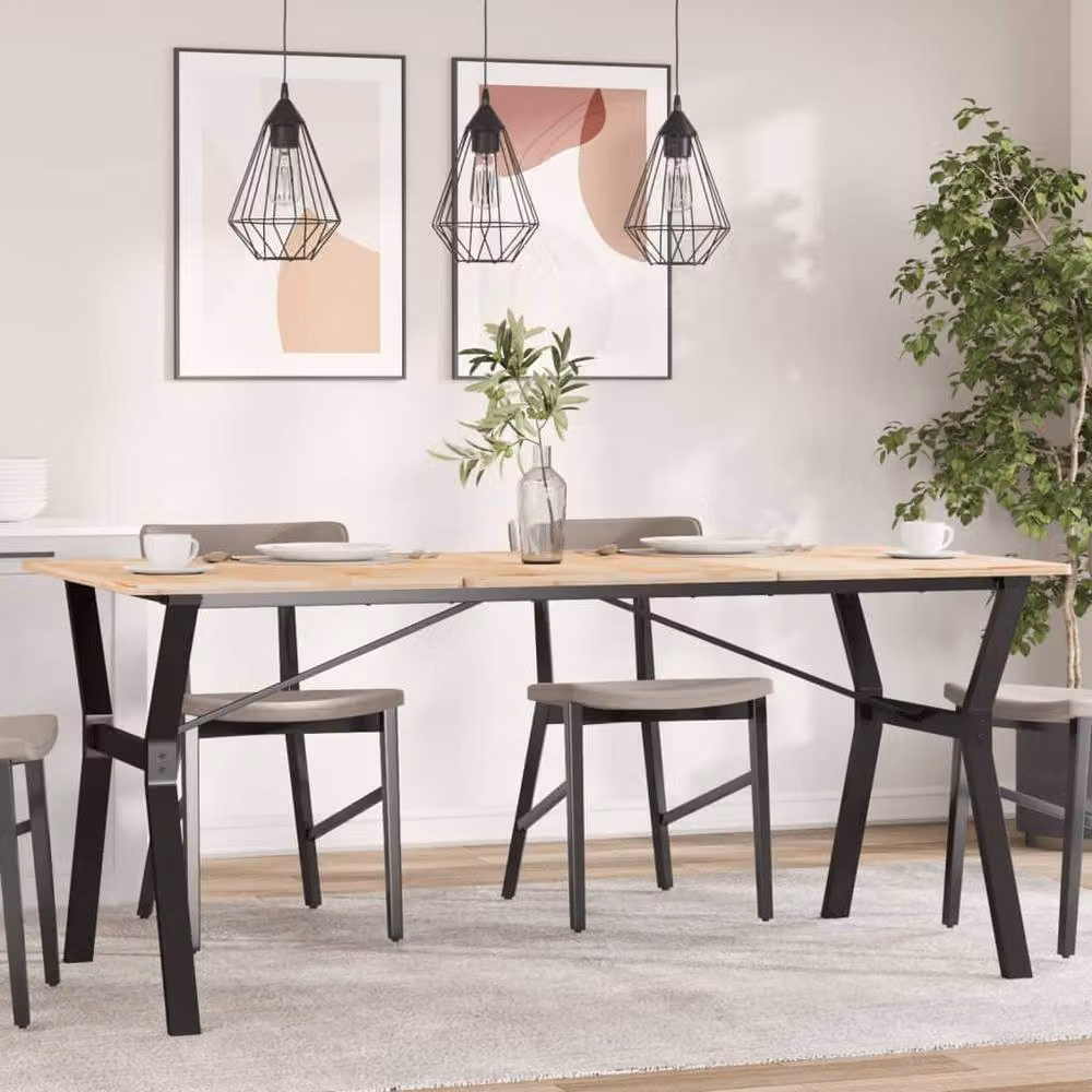 Berkfield Home Y-Frame Dining Table Legs in Matt Black Steel, W/D/H: 160 x 80 x 73 cm – 2