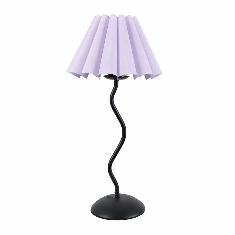 ValueLights Wiggle Black Metal Table Lamp with Lilac Fabric Tapered Shade – 2