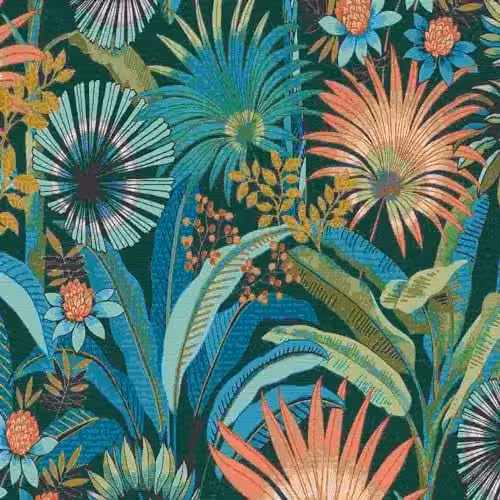 Erismann Martinique Collection Non-Woven Floral Art Deco Wallpaper in Turquoise, Roll Size: 0.53 x 10.05 m