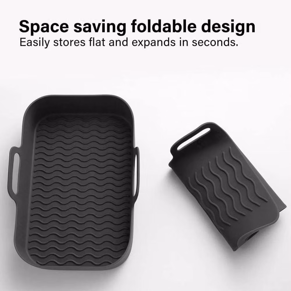 EONLION 2 Piece Foldable Non-Stick Silicone Air Fryer and Microwave Trays, Black – 2