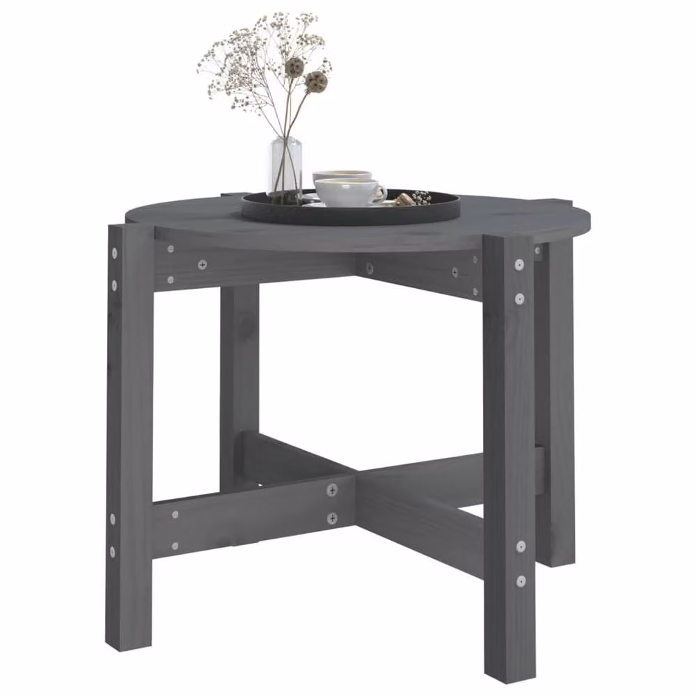 Berkfield Home Round Grey Solid Pine Coffee Table, W: 62.5 cm, H: 45 cm, D: 45 cm – 3