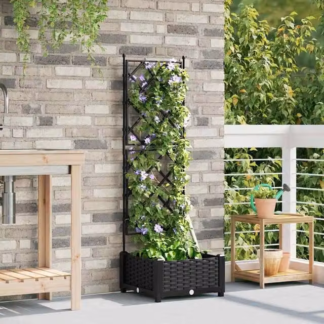 Berkfield Home Beautiful Garden Planter with Trellis, Black, W/D/H: 40 x 40 x 125.5 cm – 1