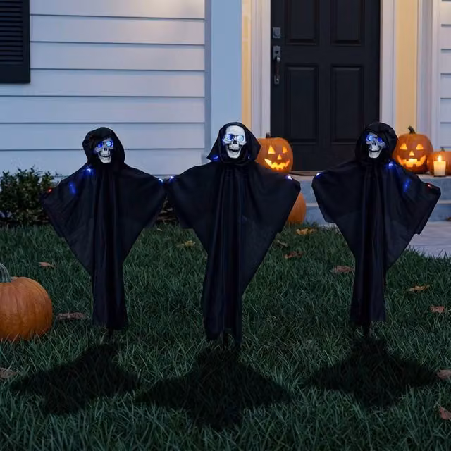 Garden Greatness 3 Pack Eerie Skull LED Halloween Stake Lights in Black and Multicolour