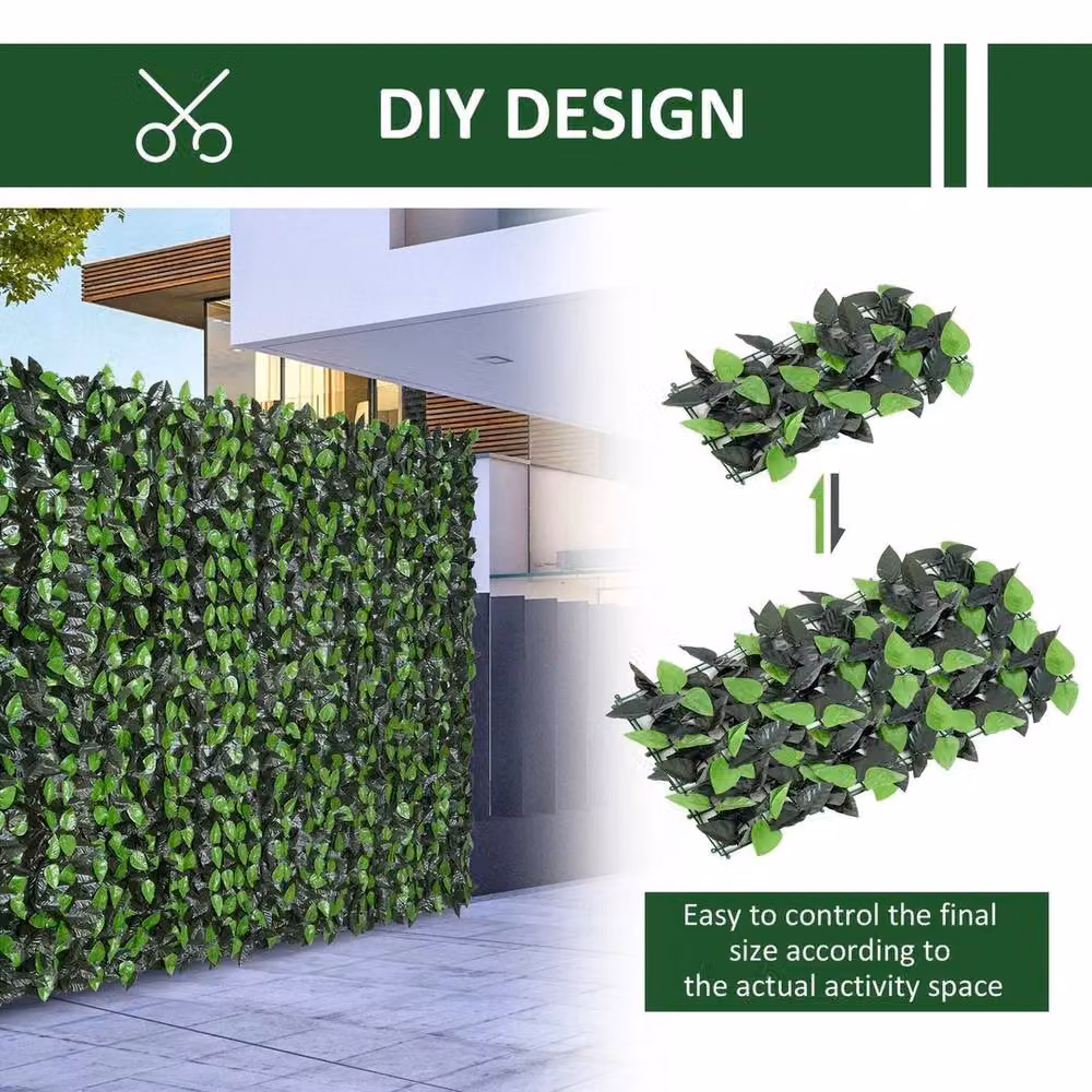 KORVIXA Artificial Leaf Hedge Privacy Fence Panel, Green, W/H: 100 x 100 cm – 4