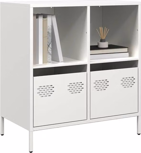 Berkfield Home White Matt Metal Sideboard W: 68 cm, D: 39 cm, H: 73.5 cm