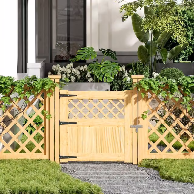 Breeins Wooden Garden Gate with Rhombus Design in Brown and Yellow, W/H: 90 x 90 cm