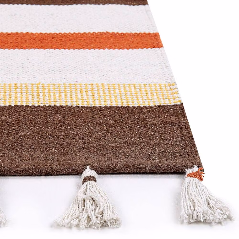 Wyld and Coco Handwoven Cotton Striped Area Rug in Brown and Beige, W: 140 cm, L: 200 cm – 3